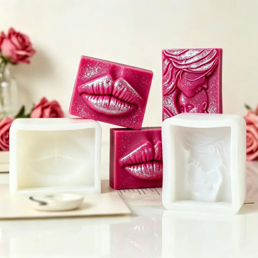Lips Mother Baby Embossed Silicone Soap Mold Handmade Soap Epoxy Resin Casting Mold Rectangle 3D Relief Wax Candle Mould Deco