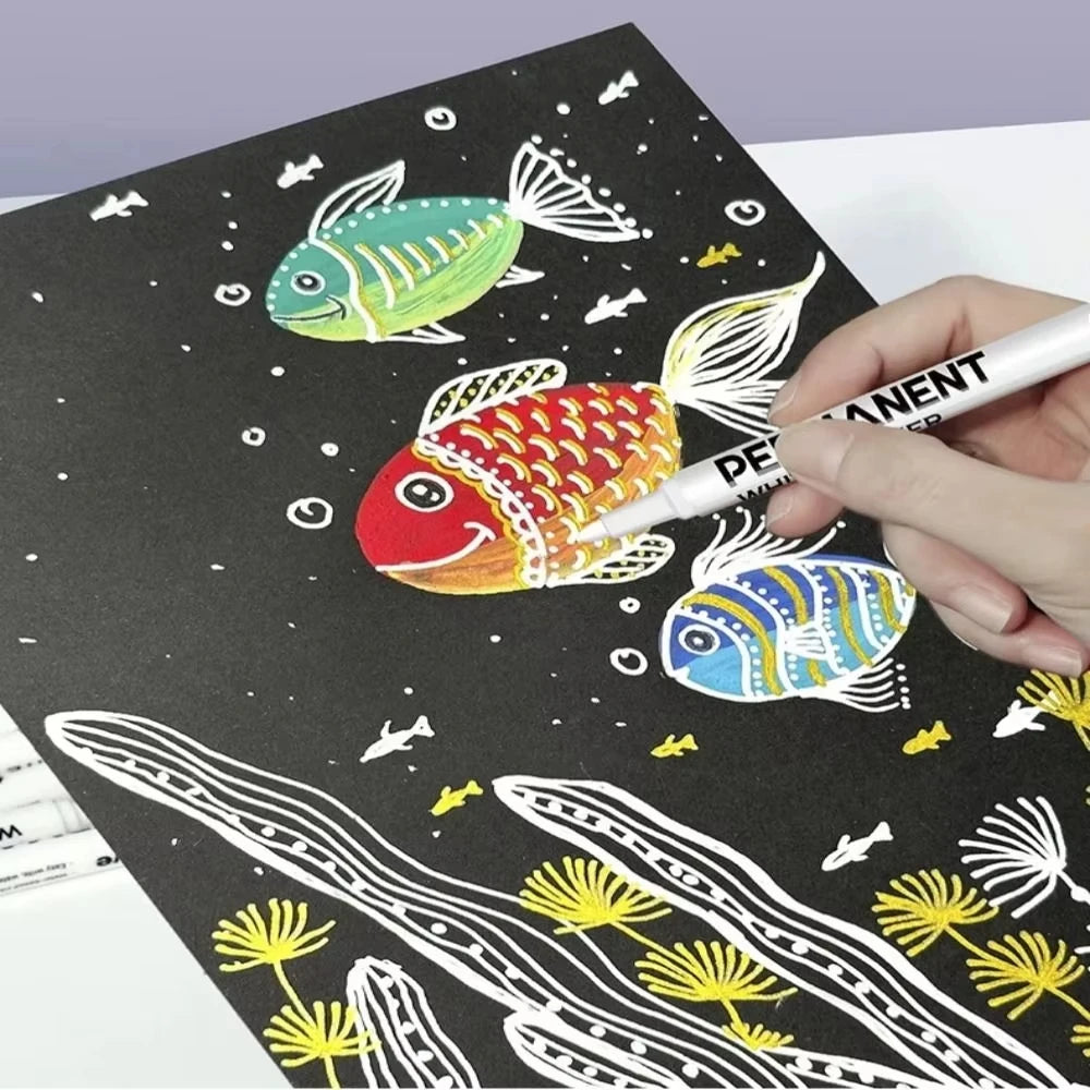 3/6Pcs Art Writing Waterproof White Paint Pen Fine Tip Oil-Based Marker Pen Acrylic Paint Marker Stationery Supplies