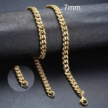 Vnox Cuban Chain Necklace for Men Women,Basic Punk Stainless Steel Curb Link Chain Chokers,Vintage Gold Color Solid Metal Col