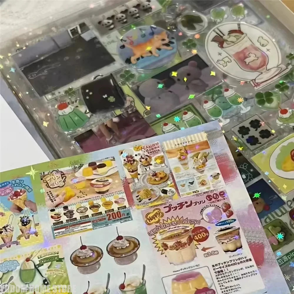 20 Sheets Vintage Glitter Stickers Transparent PET Cut Film Toploader Scrapbooking Deco Stickers Kawaii Journal Stickers