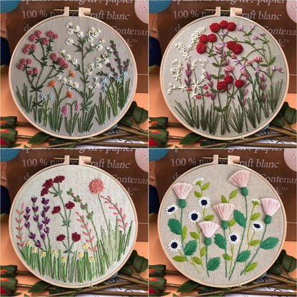 3D Embroidery Starter Kits with Flowers Pattern for Adults Beginners, Floral Stamped Cross Stitch Kit, Hand DIY Needlepoint K