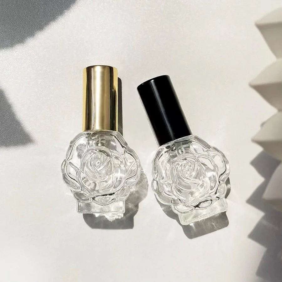 Perfume Bottle 10ML Glass Spray Mini Rose Shape Bottle Empty Cosmetic Alcohol Container Mist Atomizer Travel Simple Sprayer