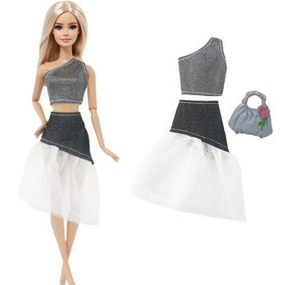 New Fashion Doll Dress Daily Outfit Girl Party Skirt Cute Mini Gown With Bag Clothes for 1/6 Doll DIY Accessories Baby Toys -