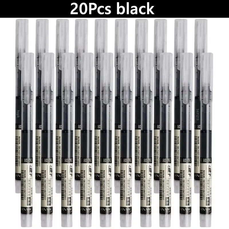 3-102Pcs/set Needle Type Gel Pens Straight Liquid Ballpoint Pen Kawaii Stationery School Office Supplies Writing - 20pcs blac