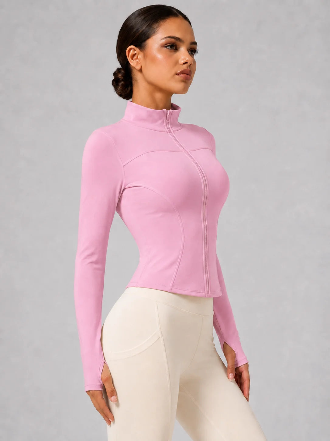 Women's Full-Zip Yoga Jacket, Slim Fit Long Sleeve Athletic Top with Thumb Holes, Lightweight Stretchy Workout Jacket for Run