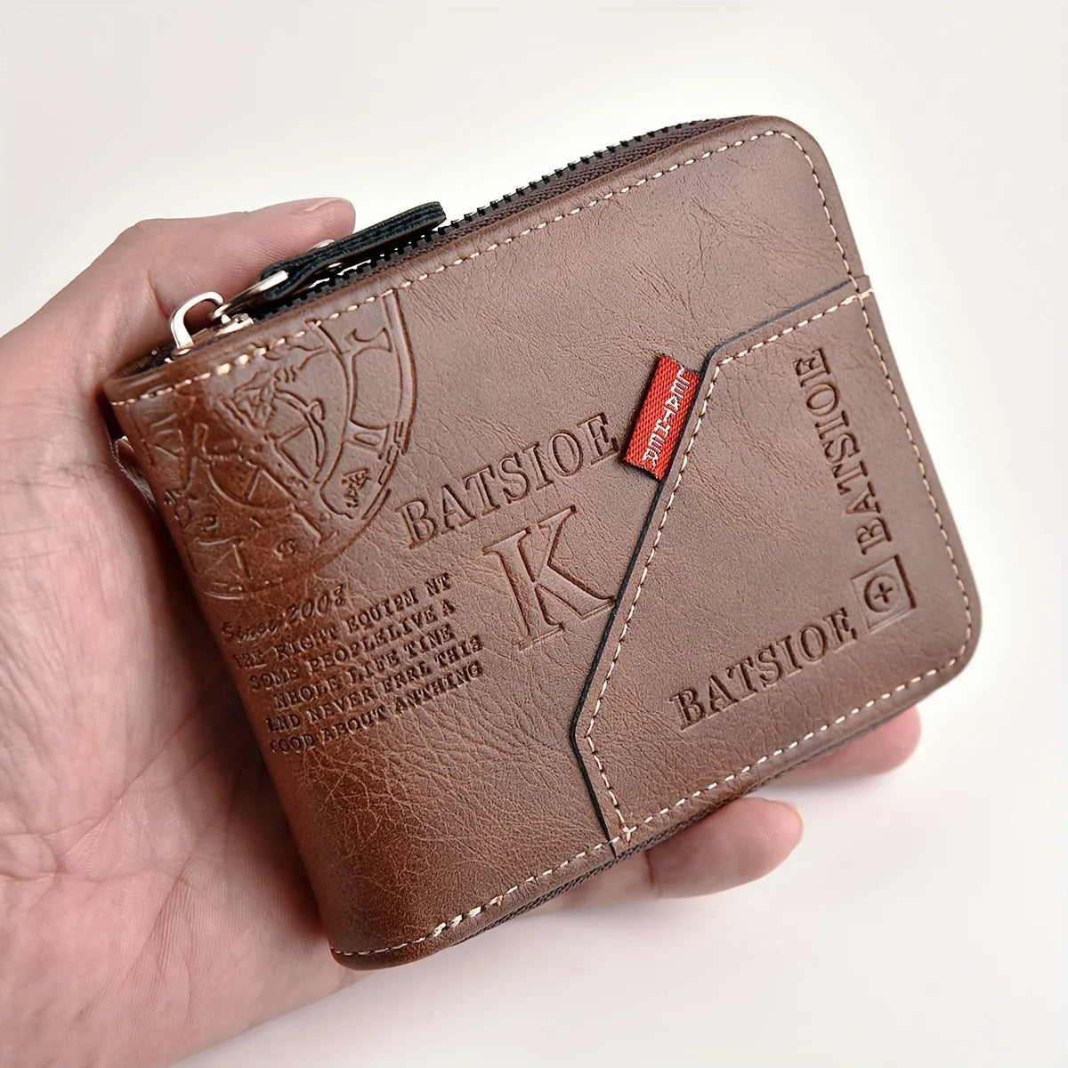 Men's Wallet Made of PU Wax Oil Skin Purse for Men Coin Purse Short Male Card Holder Wallets Zipper Around Money Coin Purse -