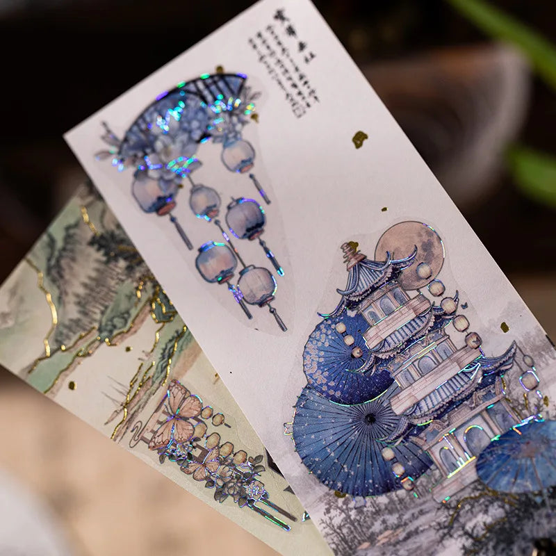 3 Sheets/Bag Of Classical Flower Hot Stamping PET Stickers Chinese Style Creative Diary Notebook Stickers DIY Collage Decorat