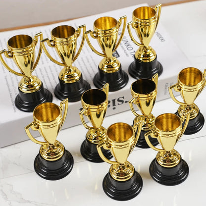 6pcs Back to School Mini Gold Plated Plastic Trophies, First Day of School Elegant Golden Plastic Trophy Set