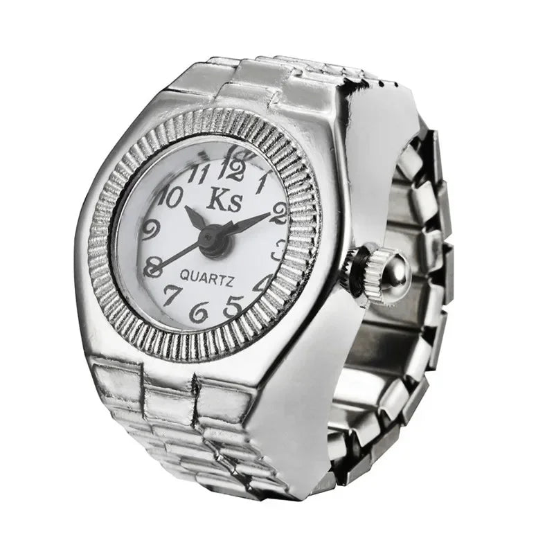 Vintage Punk Finger Watch Mini Elastic Strap Alloy Watches Couple Rings Jewelry Clock Retro Roman Quartz Watch Rings Women Me