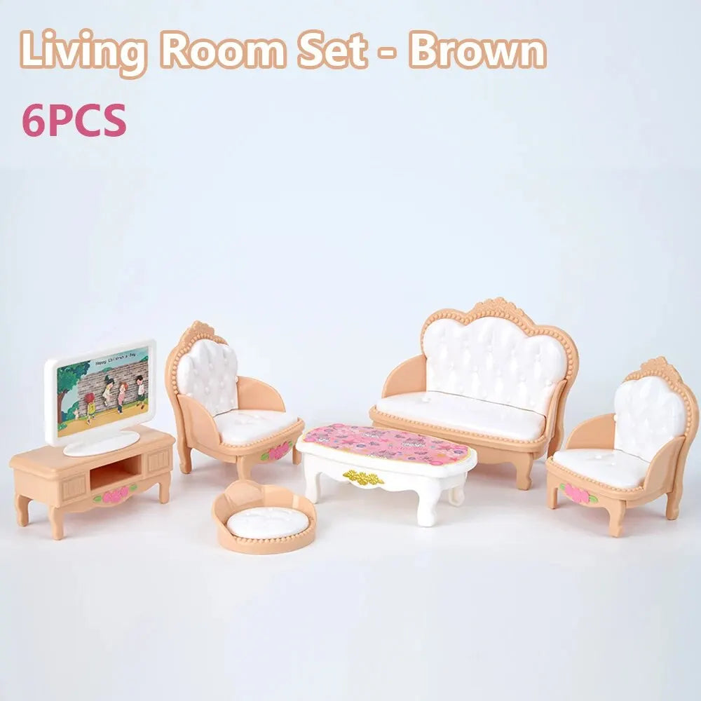 Cute Kawaii Pink 10 Items/Lot Miniature Dollhouse Furniture Accessory Kids Toys Kitchen Cooking Things For Girl Gifts - Brown