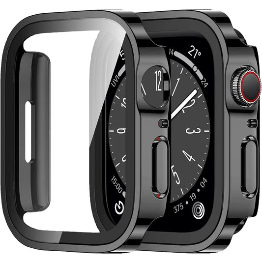 Glass+Case for Apple Watch 42 46mm 45mm 41 49 44mm 40 Mm Straight Edge Screen Protector Cover Case iWatch SE 6 7 8 9 10 11 Ul