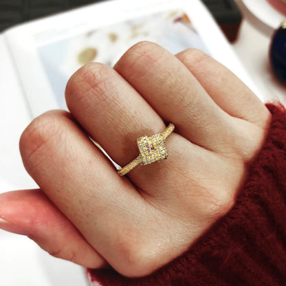 Dainty Minimalist Stacking Ring For Women Trend Cubic Zircon Gold Color Crystal Finger Accessories for Female Jewelry Gift R7