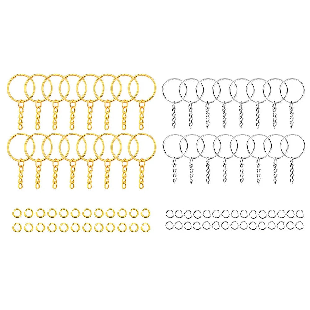 30pcs Silver Plated Metal Blank Keyring Keychain Split Key Ring with Chain Climbing Buckles Carabiner Keychain Rings Accessor