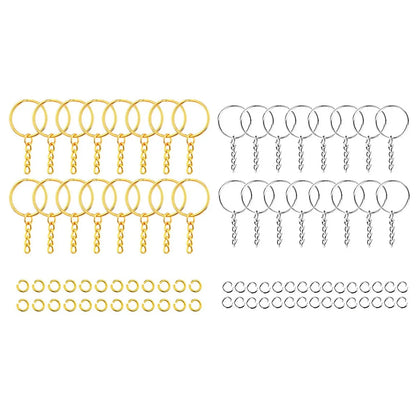 30pcs Silver Plated Metal Blank Keyring Keychain Split Key Ring with Chain Climbing Buckles Carabiner Keychain Rings Accessor