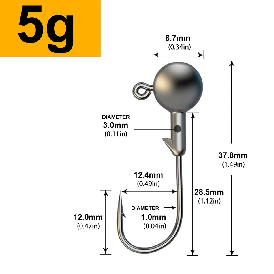 MrLurion 30pcs 1g 2g 3g 5g 10g 14g 18g 22g 25g 28g Fishing jigging head hook ,round head rigs fishhook for soft worm crank lu