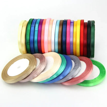 New (25 Yards/lot) 1/4''6mm Single Face Silk Satin Ribbon Wedding Decorative Ribbons Christmas Gift Wrap DIY Handmade Materia