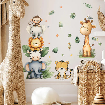 Cute Forest Animals Wall Stickers for Kids Rooms Children Boys Girls Baby Room Decoration Nursery Wallpaper Vinyl Elephant Li