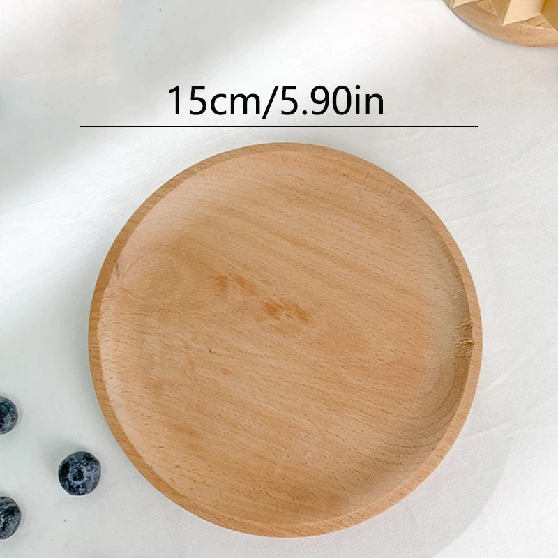Wheat Stalk Tray Tableware Round Dessert Plate Japanese-Style Durable Heat Resistant Tray Coffee Tea Solid Wood Plate Tray - 