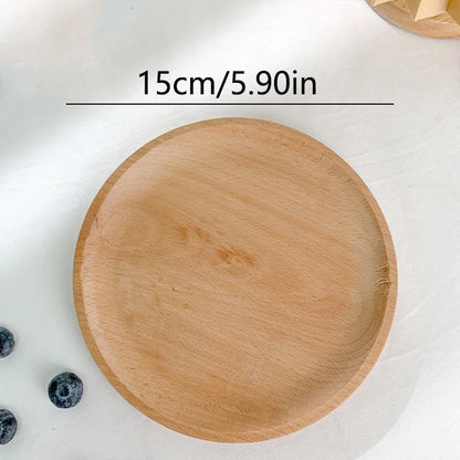 Wheat Stalk Tray Tableware Round Dessert Plate Japanese-Style Durable Heat Resistant Tray Coffee Tea Solid Wood Plate Tray - 