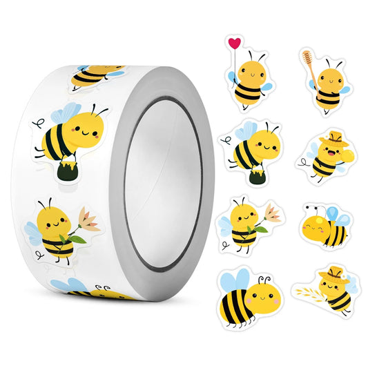 500 Pcs/roll Bee Stickers Teacher Reward Stickers Cute Animal Stickers School Supplies Incentives Roll Sticker Adhesive Label