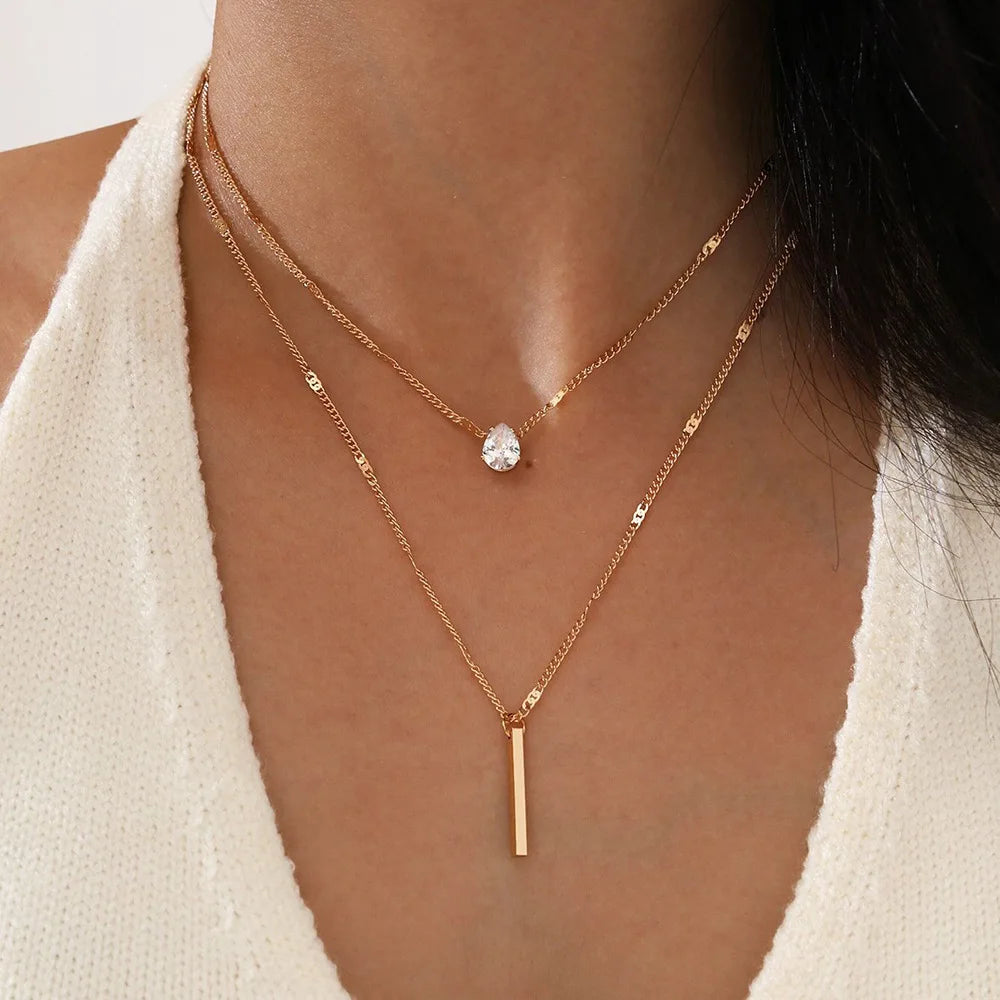 Trendy Zircon Pendant Necklace For Women Multilayer Chain Choker Fashion Female Party Shiny Jewelry Gift - 3