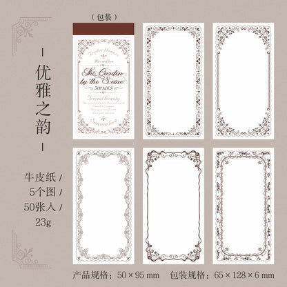 50sheets The Garden By The Seine Vintage Flower Border Memo Pad Creative DIY Journal Material Collage Stationery Note - d