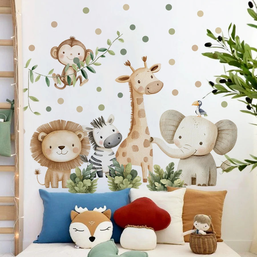 Cartoon Jungle Animal Wall Stickers - Home Decoration Removable Decals For Kids Room, Nursery Decor Wall Art