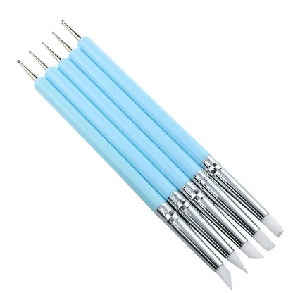 5pcs/Set Double-ended Silicone Head Carving Dotting Pen Brush Modeling Dotting Nail Art Pottery Clay Tool DIY Sculpting Tools