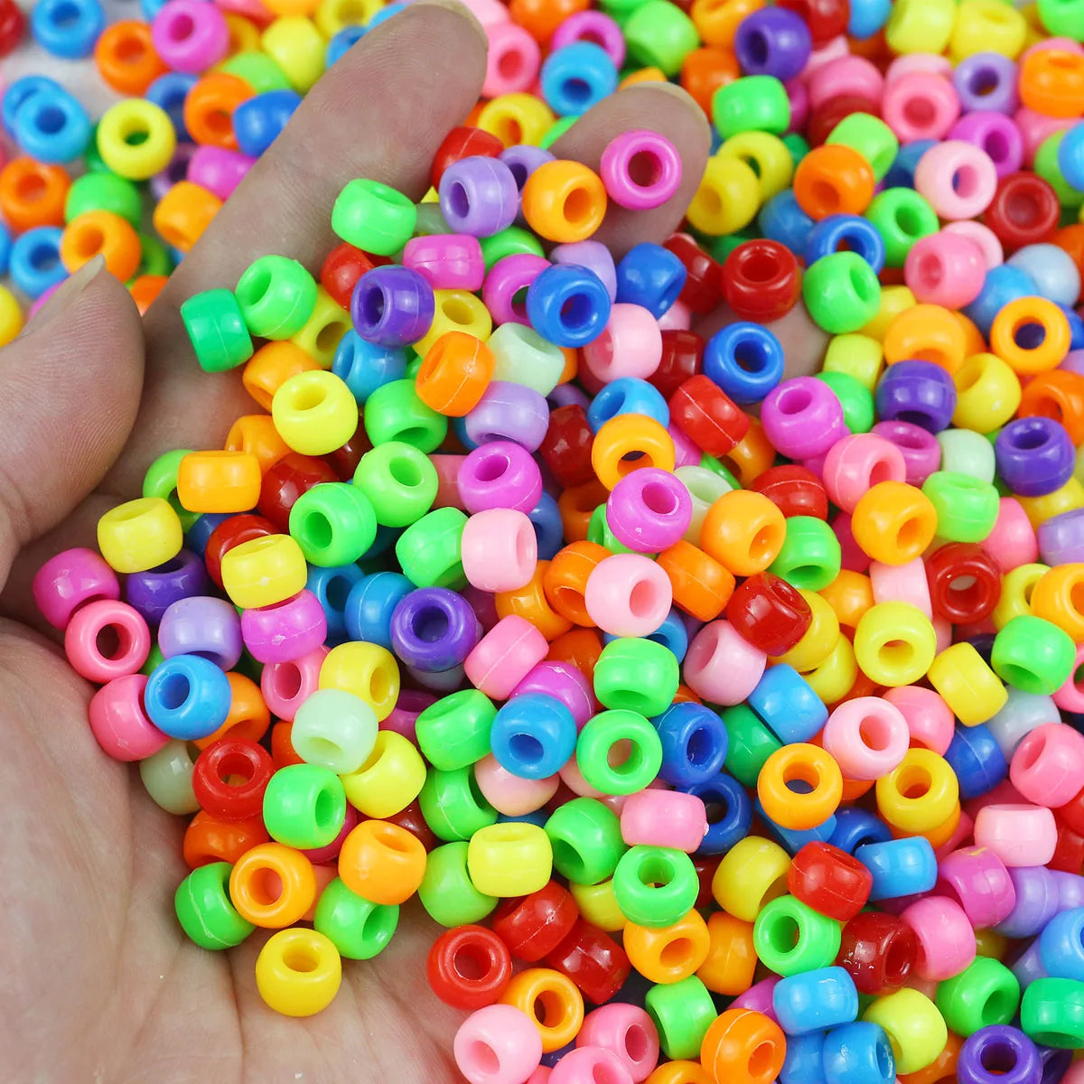 100/200/400pcs 6x9mm Solid Color Large Hole Pony Beads DIY Jewelry Making For Friendship Bracelets & Hair Braids Craft Suppli