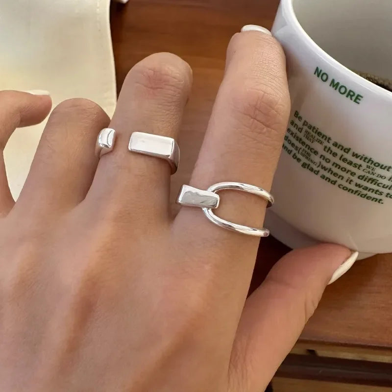 VENTFILLE 925 Sterling Silver Rings INS Fashion Hip Hop Vintage Couples Hollow Lines Punk Thai Silver Party Adjustable Jewelr