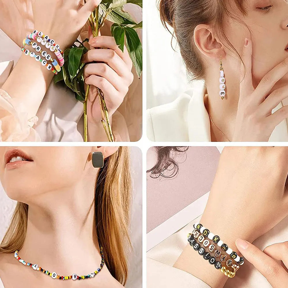 700pcs 7 Colors Round Letter Beads Acrylic Alphabet Number Beads for Jewelry Making DIY Taylor Friendship Bracelet (7x4mm)
