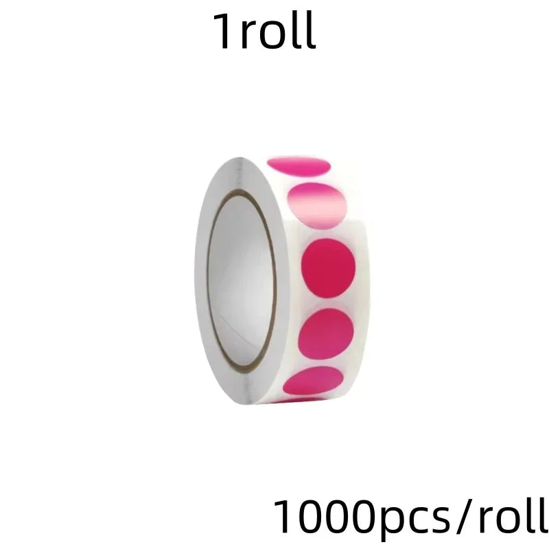 1000 PCS Color Dot Label Sticker Classification Mark Coated Paper Sticker Rolls Kawaii Stationery Aesthetic - rose Red-1000pc