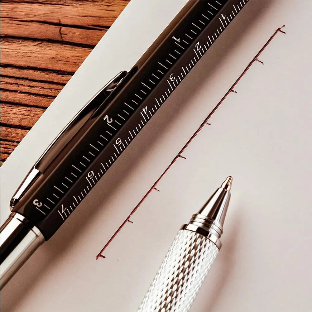 7 in 1 Multifunctional Pen Touch Screen Stylus Capacitive Pen with Screwdriver Ruler Levelgauge Refillable Ballpoint Pencil T