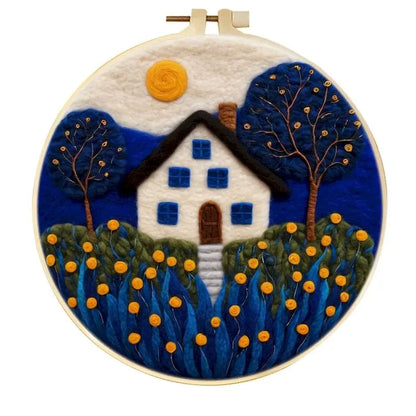 PhotoCustom Diy Felting Kit Wool Felting Painting With Complete Kit House Landscape Wool Needle Felt Picture Kit Felt Craft N