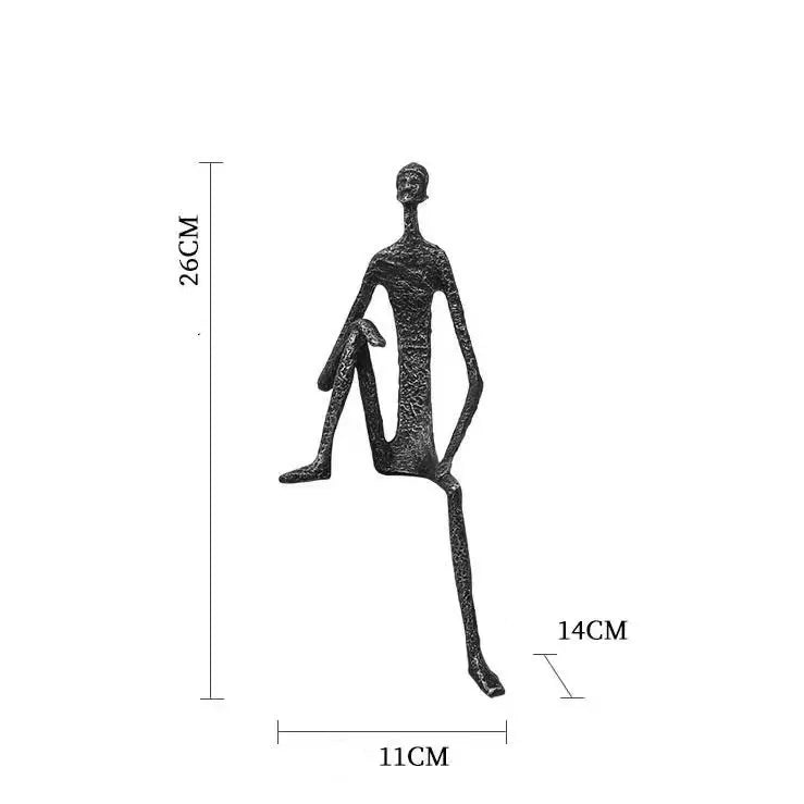 Modern Abstract Thin Metal Figure Sculpture Set, Sitting Thinker Figurine, Vintage Iron Art Statue for Home Office Desktop De