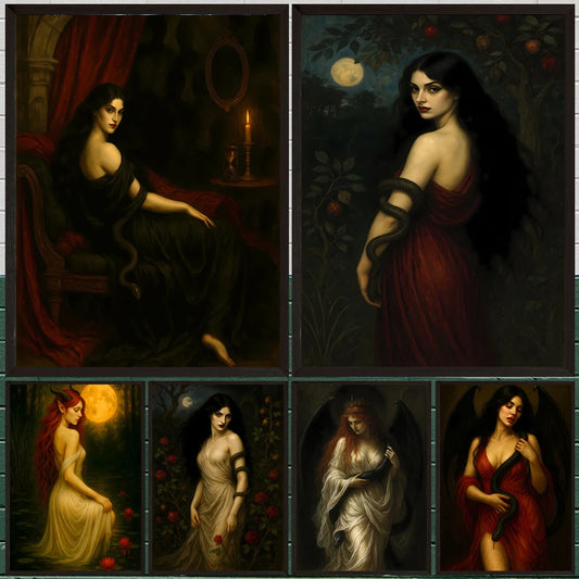 Lilith Goddess Wall Art,Dark Feminine Power Gothic Wall Decor,Ethereal Witchy Night Lilith Portrait Art Poster Print Home Dec