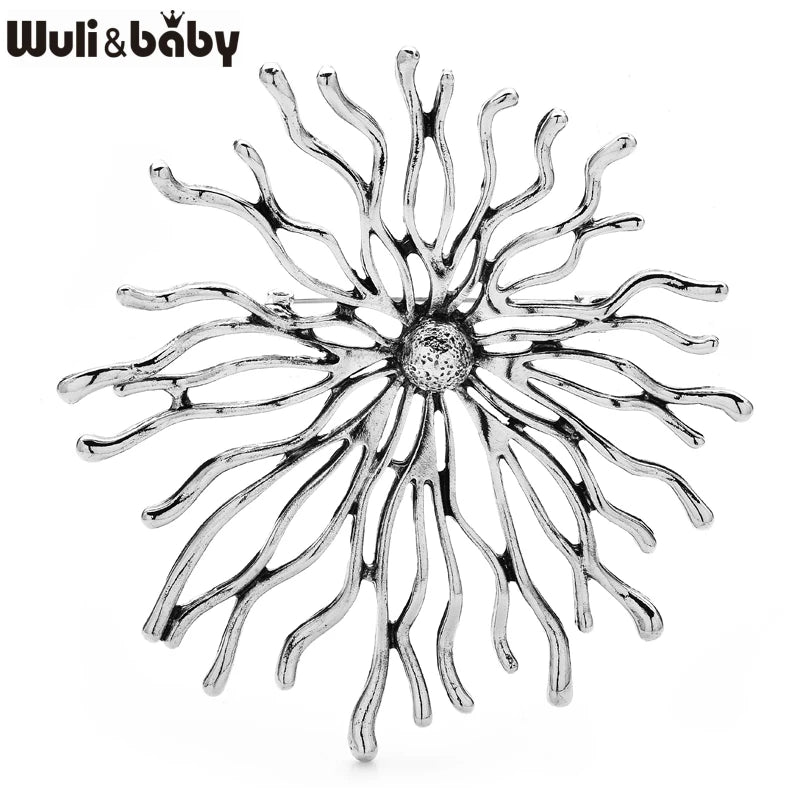 Wuli&baby Vintage Art Design Sun Shine Brooches For Women Unisex 2-color Metal Round Party Casual Brooch Pins Gifts - silver