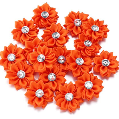 20pcs/lot 40mm Mini Inlaid Rhinestones Small Handmade DIY Satin Ribbon Flowers Head Decorate Clothing Supplies Accessories - 