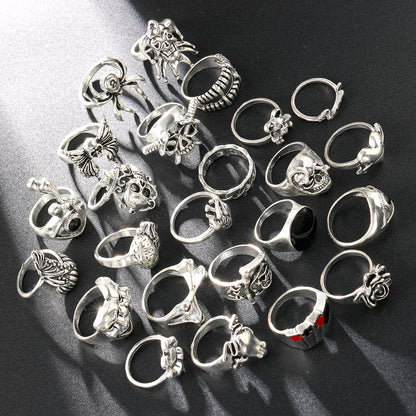 24 Pcs Gothic Skeleton Unisex Ring Set Punk Grunge Butterfly Frog Woman Man Jewelry Hip Hop Party Street Ring Accessories Gif