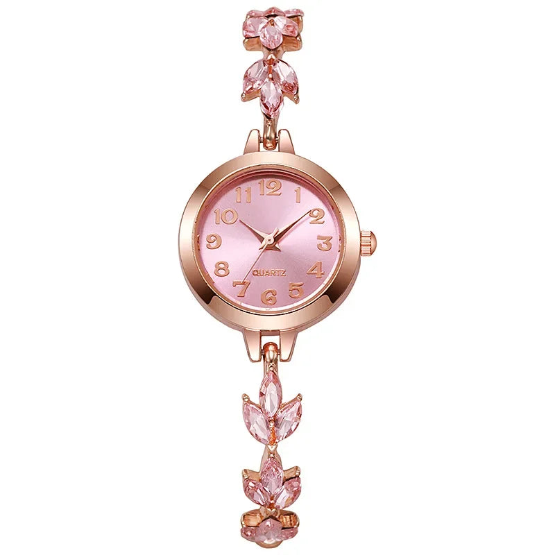 Elegant Women Watches Luxury Rhinestone Bracelet Bracelet Quartz Watch Reloj Mujer Girls Clock Gift（Without Box） - Pink