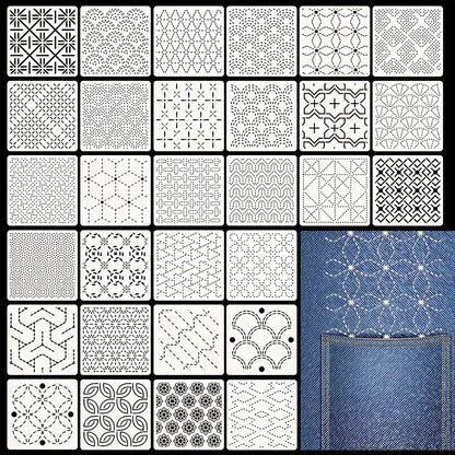 30Pcs Embroidery Templates DIY Embroidery Patterns Geometric Line Quilting Template Reusable for Sewing Hand Quilting - 30pcs