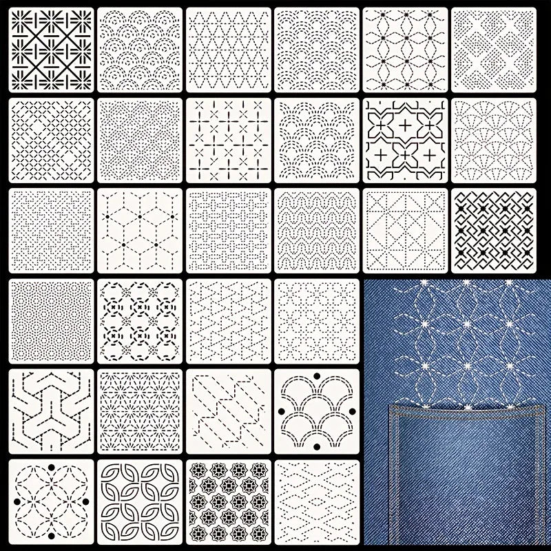 30Pcs Embroidery Templates DIY Embroidery Patterns Geometric Line Quilting Template Reusable for Sewing Hand Quilting