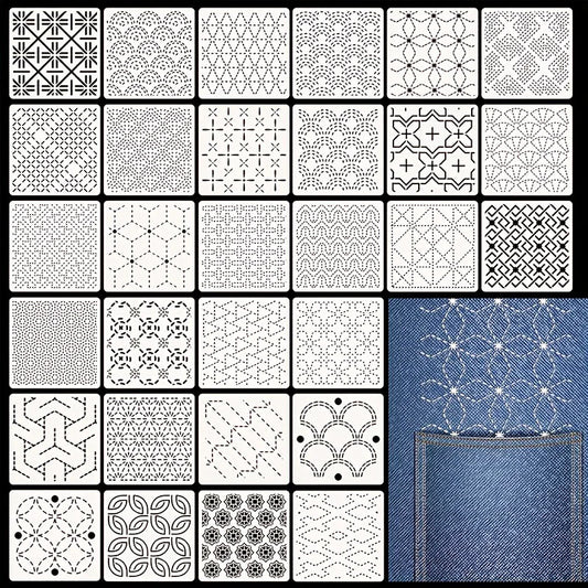 30Pcs Embroidery Templates DIY Embroidery Patterns Geometric Line Quilting Template Reusable for Sewing Hand Quilting