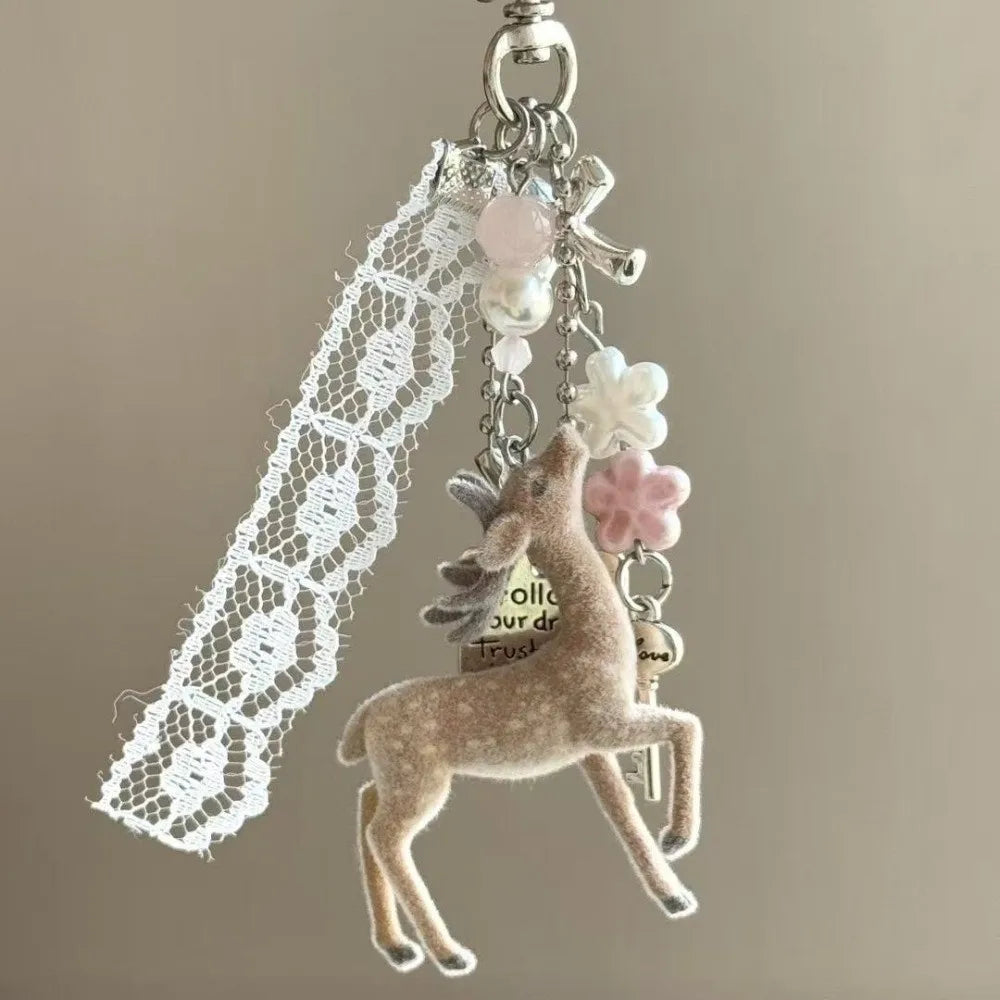 Cute Portable Deer Keychain 11.5cm Length Korean Style DIY Bead Case Handmade Bag Pendant