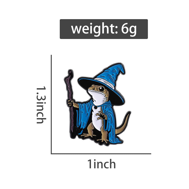 Lizard Wizard Enamel Pins Punk Gothic Blue Animal Metal Brooches Decorate Backpack Clothes Lapel Badge Funny Jewelry Gifts