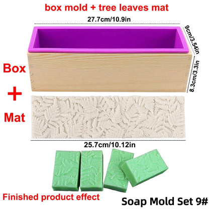 Silicone Wooden Box Soap Mold Making Kit DIY Artistic Soap Making Mold with Flexible Rectangle Floral Flower Embossing Mat