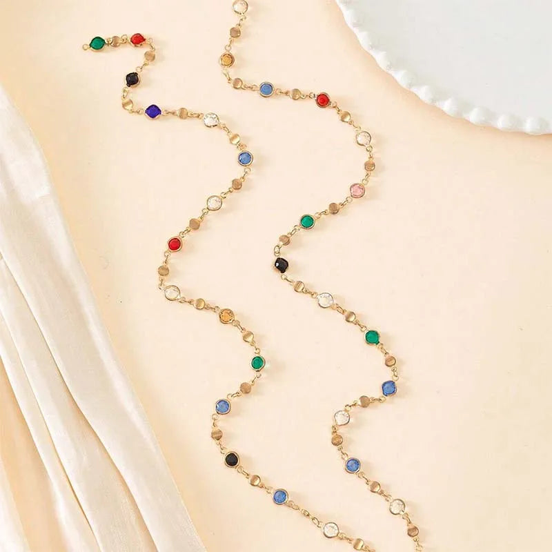LATS New Luxury Colourful Long Tassel Necklace for Women Shiny Rhinestone Crystal Zircon Choker Bohemian Statement Jewelry Gi