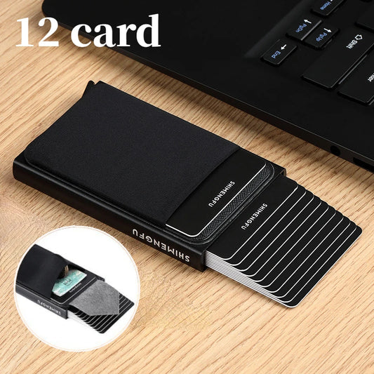 Automatic Flip Card Side Push Card Holder Sleeve Large Capacity 12 Cards Slot Metal Cards Box Men Credit Card Anti-theft Wall