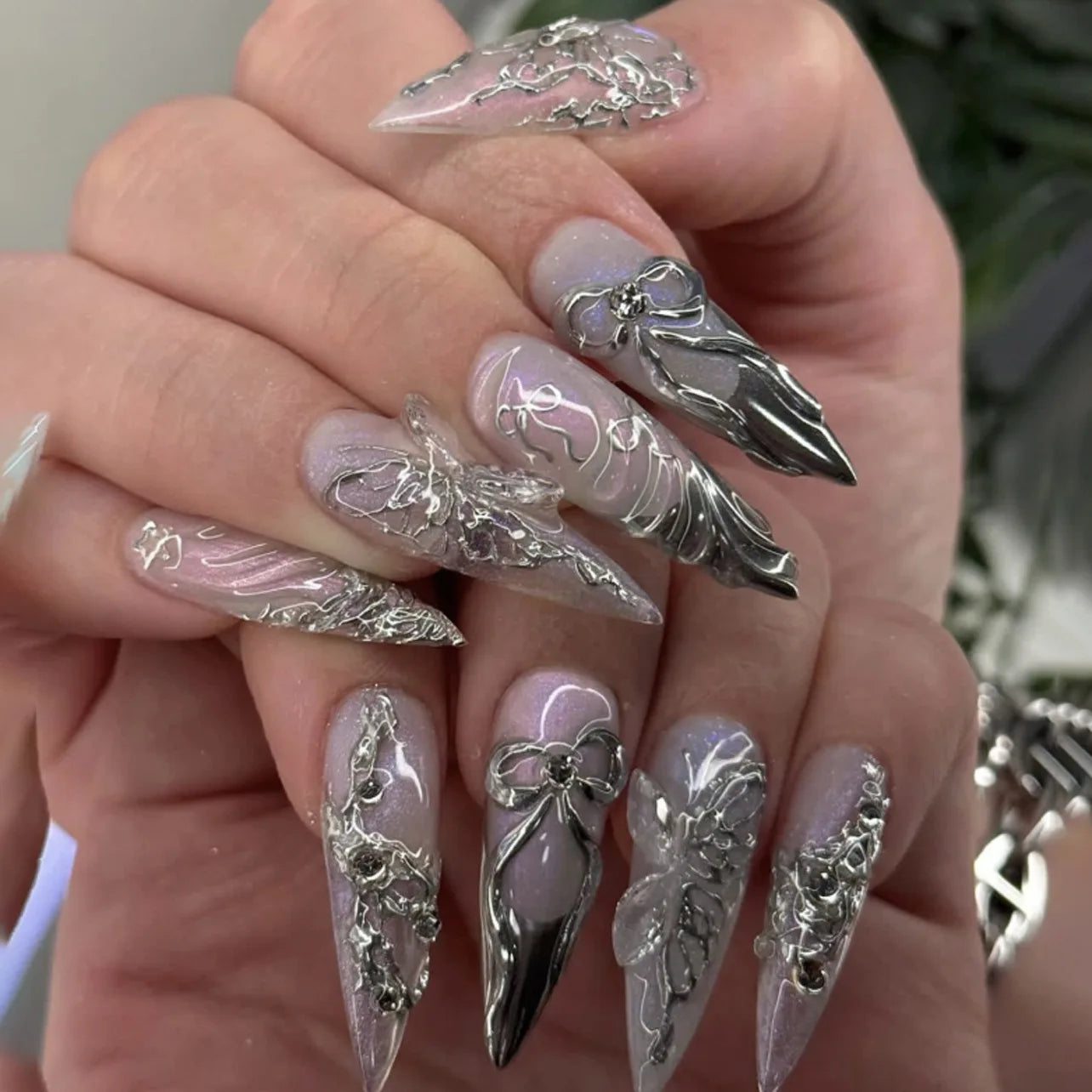 24pcs Long Almond Press on Nails False Nails with Golden Decoration Wearable Stick-on Nails Fake Nail Uñas Накладные Ногти 네일