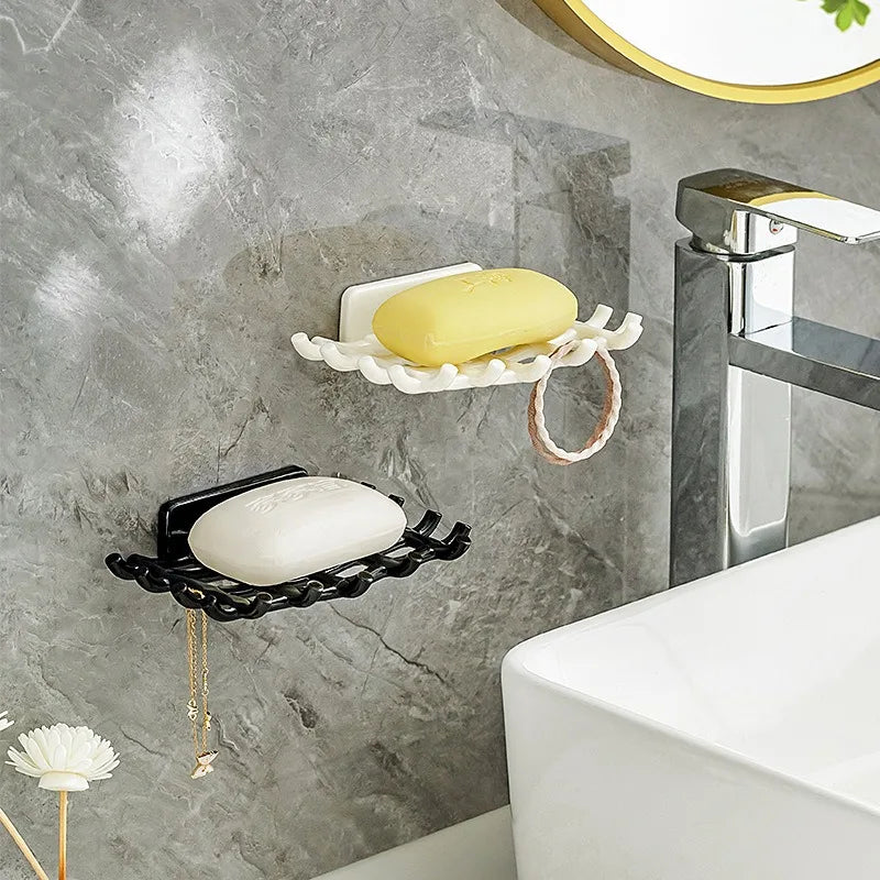 Soap Box Wall Mounted Drainage Shelf For Home Use No Punching High-end Bathroom New Soap Dish Rack Hooks For High-end Bathroo